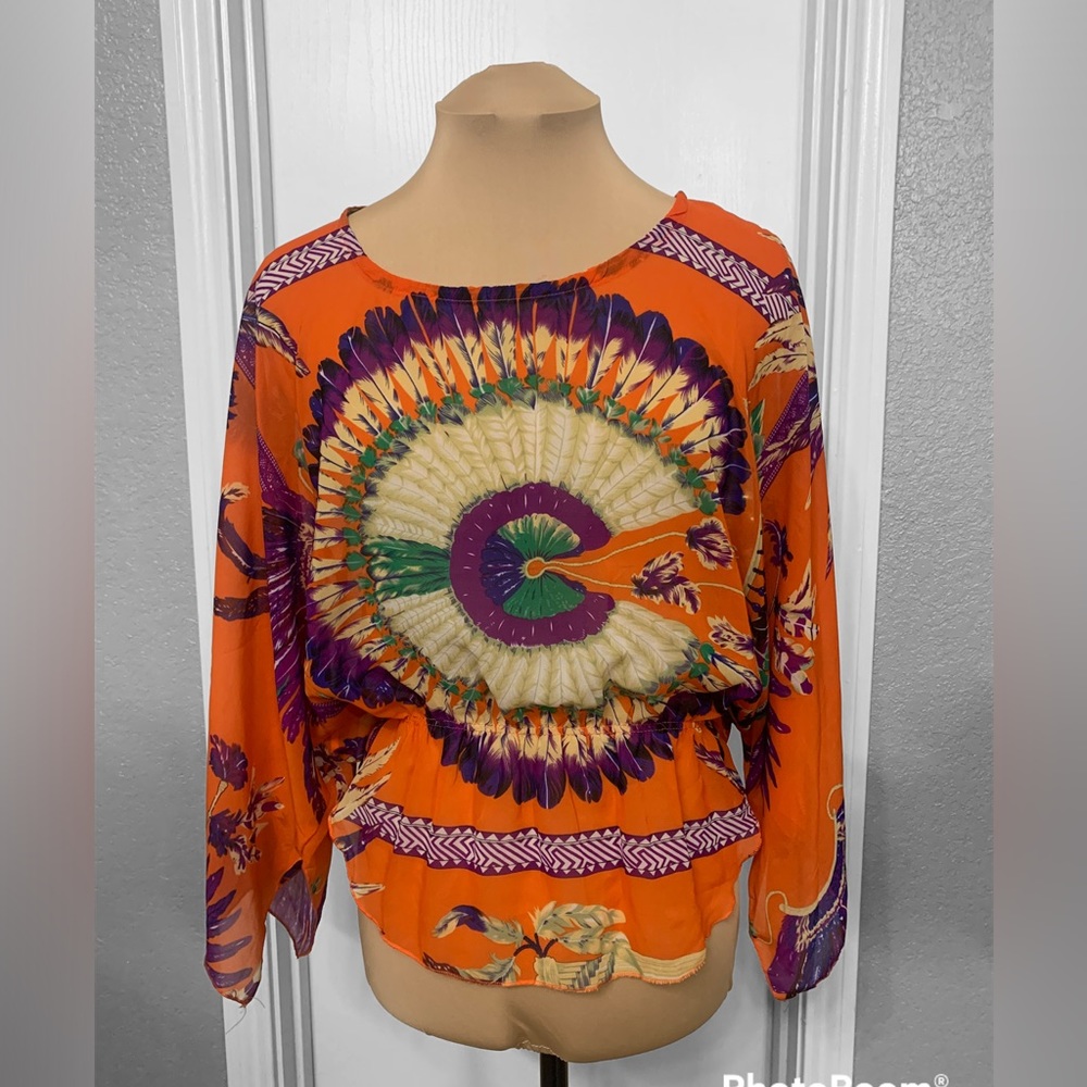 Esti Couture Orange Elastic Waist Silky Kimono Top - Women size small